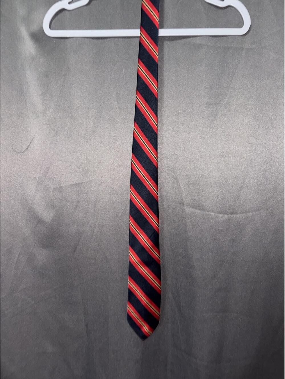 Men's Striped Silk Necktie Navy Red Gold Made in USA